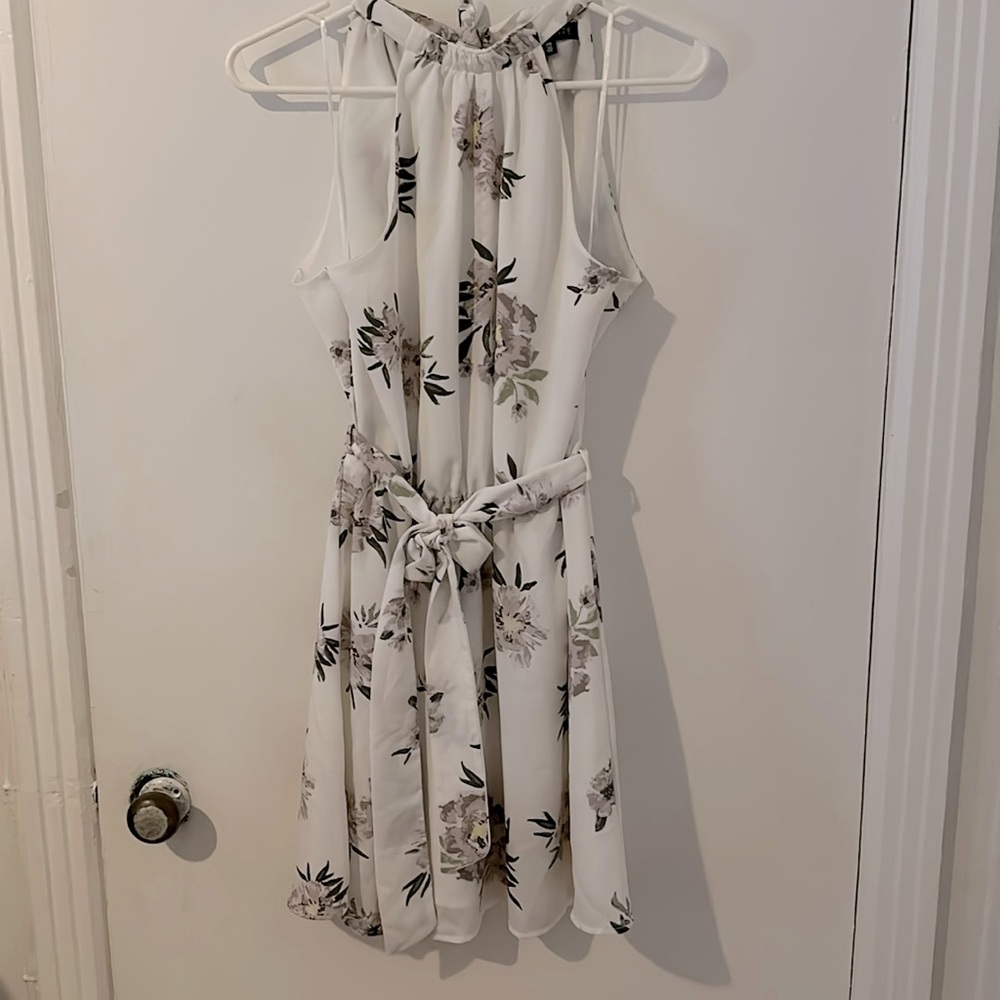 Dynamite Halter Neck Flare White Floral Dress